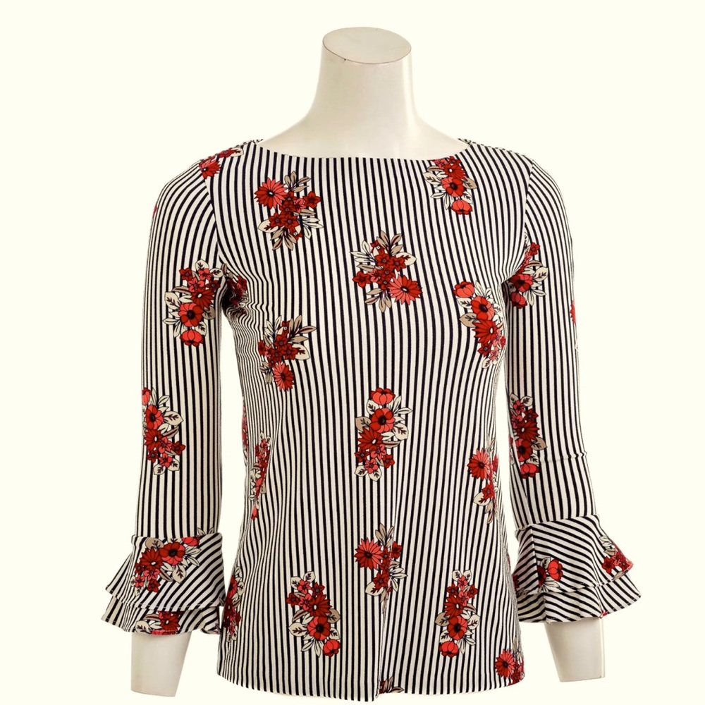 #24 NWT Charter Club Floral Striped Top Petite Large